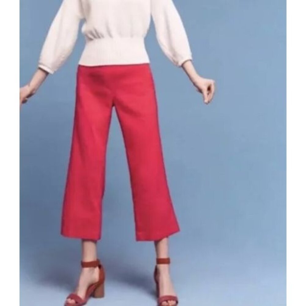 Cartonnier Anthropologie Linen Crop Wide-Leg‎ Pant Mid Rise Pull-On Pink Sz S